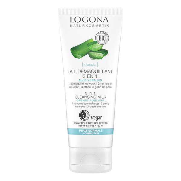Lait démaquillant 3 en 1 à l'aloe vera Logona, 100 ml